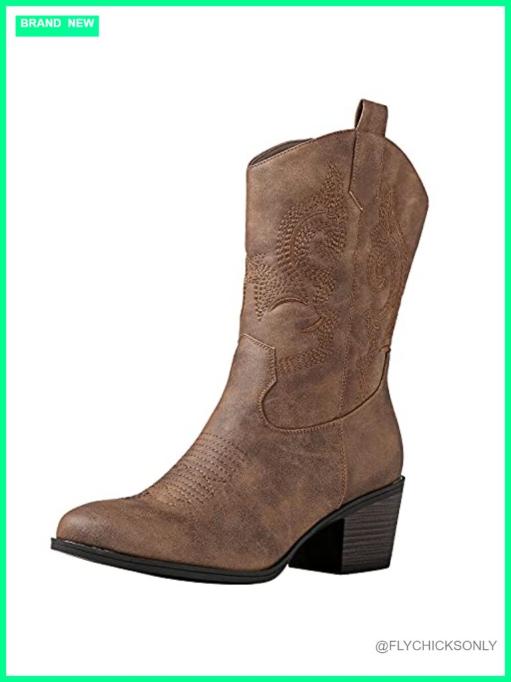 Women's Mid-Calf Western Cowboy Boots Faux Leather Block Heel